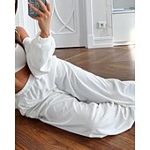 baratos Fatos de treino-Mulheres Moletom Calças Esportivas Calças de perna larga Cortado Bolso Com Zíper Cor Sólida Conjuntos Outono Preto Branco Academia Roupa Esportiva Corrida Térmico / Quente A Prova de Vento Manga Longa