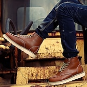 cheap Work Boots-Men&#039;s Brown Lace-up Work Boots with Contrast Stitching and Cushioned Sole, Classic Casual Style for Outdoor Work, Hiking and Daily Wear