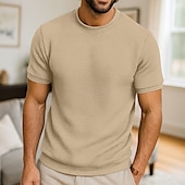 economico T-shirt in maglia waffle-Per uomo Maglietta a Maglia Waffle Maglietta Manica Corta Girocollo Estate Tutte le stagioni Blocco di colori Testurizzato Moda Designer Casual Bottoni Base All&#039;aperto Casuale Quotidiano Esercito