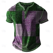 billige Geometrisk-Herre Geometrisk Lapper Henly-skjorte Vaffel T-skjorte Kortermet Daglig Retro / vintage Klassisk Sport &amp; Utendørs Avslappet Ferie Vår sommer Blå Grønn Lilla Brun Grå Henley Henley T-skjorte
