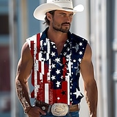 voordelige westernhemden voor heren-Independence Day Voor heren Amerikaanse Amerikaanse vlag Vaderlandslievend Vierde juli Overhemd Westers overhemd Cowboyshirt Mouwloos Mode-casual Feestdagen Zomer Lente Strijkijzer Twee zakken aan de