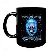 olcso Halloween Kithen-halloween ajándék bögre, 3D koponya fekete kerámia kávésbögre 330ml/12oz, ijesztő halloween bögre férfiaknak és nőknek, gótikus horror csontváz bögre partira, otthonra vagy ajándékba