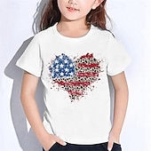 American Independence Day Girls' 3D Flag T shirt Tee Short Sleeve Summer Spring Fashion Basic Kids 4-12 Years Crew Neck Outdoor Casual Daily Regular Fit4