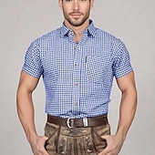 voordelige Heren-Carnaval Oktoberfest bier Geblokt Patroon Hemd Shirt met korte mouwen Bavarian Duits Alpine Weiden Voor heren Feest Bierfestival Doek in traditionele stijl