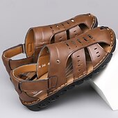 billige Ferietøfler-Brune herresandaler i kunstskinn med lukket tå, pustende utskjæring og sklisikker såle, ideelle for sommerturer utendørs og fritidsbruk