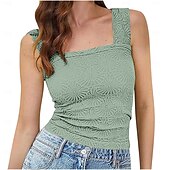 abordables Débardeur Simple-Femmes Hauts d&#039;été Couleur Unie Occasionnel Sans manches Sans manches Col carré Hauts Réguliers Quotidien Vert herbe Vert cendré Blanche Vert Véronèse Rose poussiéreuse Été