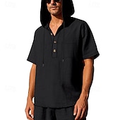 voordelige basis t-shirts-Voor heren T-shirt Henley-shirt T-shirts Shirt met korte mouwen Korte mouw Capuchon Zomer Lente Effen Modieus Ontwerper Basic Knop Vakantie Straat Uitgaan Zwart Wit Geel Top T-shirt voor mannen