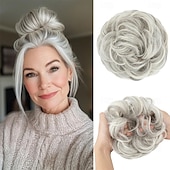 abordables Chignons-Extensions de cheveux chignon épais et bouclés, chignon synthétique, postiche épais pour femmes, gris multicolore