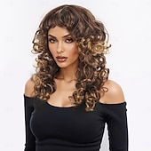 abordables Perruques Synthétiques Sans Bonnet-Perruque Synthétique Ondulé Afro Bouclé Coupe Asymétrique Avec frange Fabriqué à la Machine Perruque 18 pouces A1 Cheveux synthétiques Femmes Classique Confortable Dégradé de couleur Multicolore