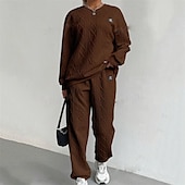 baratos Fatos de treino-Mulheres Moletom Suéter Conjunto de Roupa Atlética Bolsos Cor Sólida Conjuntos Outono Inverno Preto Branco Academia Exercite-se Esportivo Térmico / Quente A Prova de Vento Macio Manga Longa Esporte