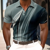 billiga Geometrisk pikétröja för män-Herr Abstrakt Geometrisk Polo Kortärmad Polotröjor Kavajslag Business Casual Fritids- 3D-utskrift Knappar Sommar Blå Purpur Guld