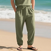 economico Vacanza-Per uomo Joggers Pantaloni di Lino Pantaloni Pantaloni Estivi Pantaloni da Spiaggia Tasca Coulisse Elastico in vita Semplice Comodità Traspirante Vacanza Quotidiano Ferie Hawaiano Boho Nero Bianco