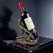 abordables Halloween Cocina-Portabotellas de vino con forma de calavera de Halloween, estante para vino con forma de calavera único, decoración espeluznante para el hogar, soporte creativo para botellas con esqueleto para