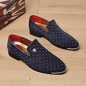 abordables Mocasines-Zapatos sin cordones de ante azul marino para hombre con detalles tachonados y detalles dorados: zapatos sin cordones de lujo para fiestas nocturnas, bodas y reuniones formales.