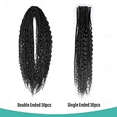 cheap Crochet Hair-24 Inch 3 In 1 Dreadlock Extensions Sets 30 Strands Mixed Black Synthetic DE Dreads Extensions 100% Handmade Soft Double Ended Curly Boho Wavy Dreads for Girls