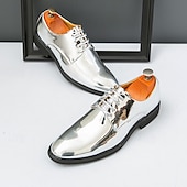 economico Formale-scarpe stringate dorate lucide da uomo – finitura in vernice lucida, perfette per matrimoni ed eventi formali serali