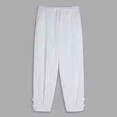 baratos Retrô-Homens Calças de linho Calças Calça verão Calças largas Calças Cropped Cintura elástica Com Cordão Côr Sólida Tecido Conforto Respirável Mimolet Casual Diário Feriado Férias Moda Preto Branco Sem