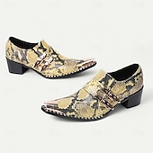 abordables Mocassins en cuir de qualité supérieure-Chaussures habillées en cuir imprimé peau de serpent pour hommes – mocassins formels en cuir de vachette de qualité supérieure avec doubles boucles métalliques, bout pointu et clous pour les banquets en soirée, les galas de mode et les soirées masquées