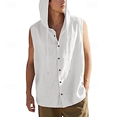 preiswerte Fitness Tank-Tops-Herren Tank Top Weste Unterhemd Ärmelloses Shirt Ärmellos Mit Kapuze Sommer Einfach Mode Designer Basic Knöpfe Urlaub Straße Ausgehen Schwarz Weiß Gelb Top T-Shirt für Herren