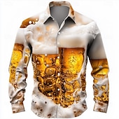 levne Jídlo a nápoje-Pánské 3D tisk Pivo Oktoberfest Košile Košile s knoflíkem Havajské košile Dlouhý rukáv Havajské Venkovní Dovolená Léto Jaro Přehnutý 3D tisk košile s límečkem Oranžová