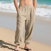 economico Vacanza-Per uomo Joggers Pantaloni di Lino Pantaloni Pantaloni Estivi Pantaloni da Spiaggia Tasca Coulisse Elastico in vita Semplice Comodità Traspirante Vacanza Quotidiano Ferie Hawaiano Boho Nero Bianco