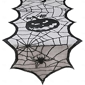 cheap Halloween Kithen-Crawling Spider Halloween Lace Table Runner and Mantle Scarf, Seasonal Halloween Decorations Table Runner