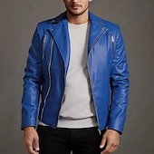 preiswerte Lederjacken-Herren Kunstlederjacke Bikerjacke Motorradjacke Urlaub Täglich Winddicht Warm Tasche Herbst Winter Einfach Mode Klassisch Revers Regulär Schwarz Wein Königliches Blau Braun Jacken