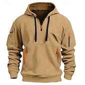 cheap Basic Hoodies-Men&#039;s Hoodie Quarter Zip Hoodie Black White Red Blue Khaki Hooded Plain Pocket Textured Sports &amp; Outdoor Daily Holiday Polyester Streetwear Basic Casual Spring Autumn / Fall Clothing Apparel Hoodies