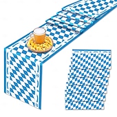 economico Forniture per eventi e feste-Confezione da 5 tovaglie Oktoberfest blu &amp;Tovaglie a quadretti bianchi per forniture per la festa del tè dell&#039;Oktoberfest, tovaglia rettangolare in plastica per campeggio, picnic, matrimonio, festa di