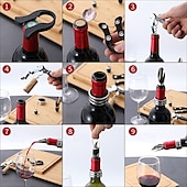 cheap Barware-Wine Opener Set Waiters Corkscrew Stainless Foil Cutter Leak Proof Bottle Stoppers Pourer Anti Overflow Collar Drip Ring Included Manual Cap Opening Tool for Cork Manual Wine Bottle Opener Cork