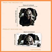 levne Halloween samolepky-halloweenská podlaha &amp;Samolepka na zeď 3D průlomový design kostry s dlouhými vlasy, strašidelná samolepicí dekorace na zeď a podlahu pro atmosféru halloweenské párty