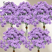 お買い得  人工植物と花-5束の人工カスミソウブーケ、フェイクプラスチックウェディングフラワー、ソフトタッチホームテーブルデコレーションフラワーアレンジメント、マルチカラー