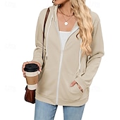 abordables Boutique Graphique Sweatshirts &amp; Hoodies-Femmes Sweats zippés Uni Streetwear Occasionnel Confortable manche longue À capuche Hauts Réguliers Rue Fête Sortir Zip Up Avec Poches Noir Rose Claire Vin bleu marine Bleu Automne