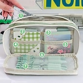 cheap Pencil Cases &amp; Holders-Large Capacity Storage Bag with 9-layer Pencil Case Transparent Compartment and Magnetic Button Flap for Easy Retrieval