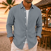 preiswerte Urlaub-Herren Leinenhemd Sommerhemd Strandbekleidung Freizeithemd Knopfhemd Einfach Urlaub Lässig Schwarz Weiß Rosa Marineblau Langarm Revers N / A Bekleidung Rein