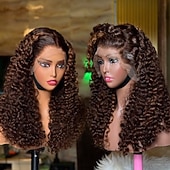 cheap Human Hair Lace Front Wigs-Remy Human Hair 5x5 Closure 13x4 Lace Front Wig Free Part Vietnamese Hair Curly Brown Wig 130% 150% Density with Baby Hair 100% Virgin Glueless Pre-Plucked For Women Long Human Hair Lace Wig