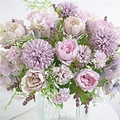 baratos Plantas e Flores Artificiais-1 maço de flores artificiais de seda, buquê pequeno com várias cabeças bifurcadas, arranjo de flores secas artificiais para decoração de vaso de mesa em casa