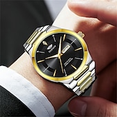 baratos Relógios Quartz-Relógio de quartzo masculino da moda com pulseira de aço, design simples e mostrador circular ipx7 à prova d&#039;água, calendário luminoso, data, relógio de quartzo