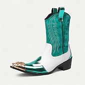 ieftine Cizme din piele premium-Botine cowboy pentru bărbați roșii și albe – Design cu contrast îndrăzneț cusături clasice cu vârf auriu încălțăminte statement pentru evenimente în aer liber și petreceri tematice
