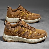 abordables Baskets-Homme Chaussures Décontractées Chaussures de randonnée Marche Occasionnel Cuir PU Maille Confortable Antidérapant Respirant À lacets Noir Jaune Vert Été Printemps
