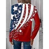  Itsenäisyyspäivä Patriottinen Naisten T-paita V-kaulaus Pitkät Hihat Tunika Geometrinen Kansallislippu Elegantti Vintage Tyylikäs Tavalliset Yläosat Päivittäin Viikonloppu Painatus Punainen