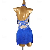 abordables Tenues de danse latine-Danse Latine Robe Strass Gland Épissage Femmes Performance Entraînement Sans manches Chinlon Maille Spandex