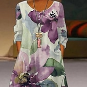 ieftine Tipăriți rochii florale-Pentru femei Rochie Lunga Rochie Maxi Rochie casual Rochie imprimata Elegant Modă Clasic În aer liber Vacanță Concediu Fit regulat Floare Manșon Lung În V Mov Vară Primăvară
