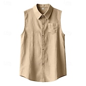 cheap Vacation-Men&#039;s Shirt Linen Shirt Casual Shirt Button Up Shirt Cotton Shirt Plain Vacation Street Black White Yellow Navy Blue Sleeveless Turndown Summer Clothing Apparel Buttons