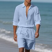 abordables Ensembles t-shirts-Homme Ensembles T-shirt Tenues 2 pièces Ensemble Short manche longue Revers Été Uni Mode Occasionnel 2 pièces Vacances Tenue quotidienne Sortir Noir Blanche Kaki T-shirt haut de gamme pour homme