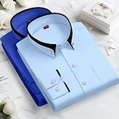 economico Camicie eleganti da uomo-Per uomo Camicia elegante Camicia button-down Camicia non stiro Colore Solido / Tinta Unita Matrimonio Affari Rosa+Viola Blu navy + nero Blu + blu navy Bianco + nero Manica Lunga Collo ripiegato