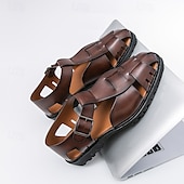 billige Kjole sandaler-Gull- og svarte metalliske sandaler for menn – stilige gladiatorsandaler med moderne spennedesign, perfekte for uformelle utendørsarrangementer