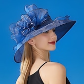 billige Partyhatter-Hatter organza Solhatt Formell Bryllup Aftenselskap Te Fest Hesteløp Elegant Årgang Med Blomster Hodeplagg Hodeplagg