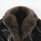 cheap Furs &amp; Leathers-Women&#039;s Casual Jacket Warm Comfortable Buttons Fur Collar Fashion Plain Holiday Going out Weekend Single Breasted Regular Turndown Regular Fit Long Sleeve Outerwear Black Fall Winter