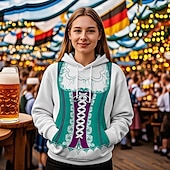 levne Mikiny s kapucí-Pivo Oktoberfest Kapuce Tisk Přední kapsa Grafika Pro Dámské Dospělé Karneval Pivo Oktoberfest 3D tisk Dovolená Párty